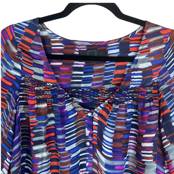 Dolce Vita Multicolor Brush Stroke Print‎ Silk Blouse - Picture 2 of 11